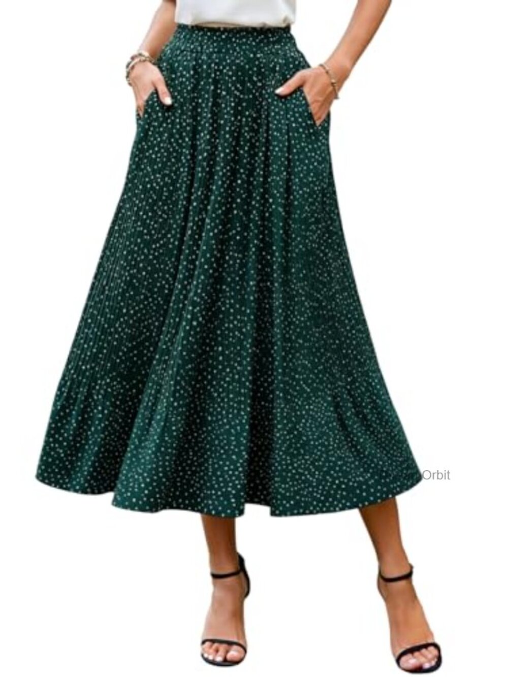 Women's Midi Skirt Pleated A-Line Flowy Long Skirt with Pockets